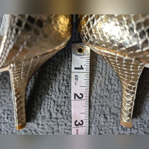 Michael Kors,Gold Snake Embossed Leather Heels with MK ankle emblem - Picture 11 of 16